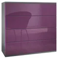 Vladon Kommode Pavos V3 (Sideboard hängend, mit 4 Schubladen), Anthrazit matt/Brombeer Hochglanz (76 x 76 x 35 cm)