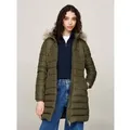 Tommy Jeans für Damen. DW0DW18864 Daunenmantel mit Kapuze, grünem Besatz und grünen Paspeln (XS), Lässig, Recyceltes Polyester, Nachhaltig