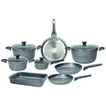 Tognana Phaetra Style Topf- und Pfannen-Set, 3 Pfannen, 4 Töpfe, 4 transparente Deckel, 1 Lasagneform, 12-teilig, Aluminium, Grau