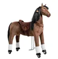 PONNIE Reitpferd mit Rollen Happy XL (9-99 Jahre), Spielpferd zum Reiten mit Abnehmbarer Braun Sattel und Halfter mit Zaumzeug, Kämmbare Mähne und Schwanz, Plüschpferd zum Reiten für Kinder PRO