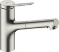 hansgrohe Zesis M33 - Küchenarmatur mit Brause ausziehbar, 2 Strahlarten, Wasserhahn Küche mit Auslaufhöhe 150 mm, Mischbatterie Küche 150° schwenkbar, Edelstahl Finish, 74800800