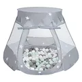 Selonis Baby Spielzelt Mit Plastikbällen Zelt 105X90cm/100 Stück Bälle Plastikkugel Kinder, Grau:Weiß/Grau/Minze