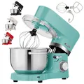 Arebos Küchenmaschine 1500W Türkis | Knetmaschine mit 2x Edelstahl-Rührschüsseln 4,5 & 5,5L | Geräuscharm | Küchenmixer mit Rührhaken, Knethaken, Schlagbesen und Spritzschutz | 6 Geschwindigkeiten