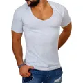 Young & Rich T-Shirt Herren Uni Basic extra tiefer Ausschnitt Unterziehshirt 1315 V-Ausschnitt unifarben kurzarm slim fit grau M