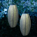 LED Solar Lampions oval Blumenmuster blau H: 40cm Party Balkon Garten 2 Stück