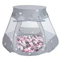 Selonis Baby Spielzelt Mit Plastikbällen Zelt 105X90cm/300 Stück Bälle Plastikkugel Kinder, Grau:Weiß/Grau/Puderrosa