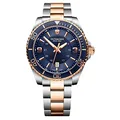 Victorinox Herren Armbanduhr Maverick Large Ø 43 mm, Swiss Made, Analog Quarz, Wasserdicht bis 100 m, Blau/Silber/Roségold