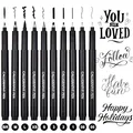 DealKits 10 Größe Kalligraphie Stifte Calligraphie Stifte Pinselstifte Schwarz Fineliner Handlettering Stifte für Schriftzug Anfänger Bullet Journal Tagebuch Unterschrift Zeichnung