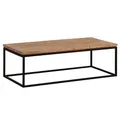 FineBuy Couchtisch Akazie Massivholz 120 cm · Rechteckiger Wohnzimmertisch mit schwarzem Metallgestell · Handgefertigter Massivholztisch im modernen Industrial Design Braun