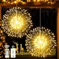 Joycome Leuchtkugel Weihnachten 2 Stück 198 LED Weihnachtsbeleuchtung Außen Batterie mit Fernbedienung, 8 Modi Feuerwerk Lichterkette Wasserdicht Hängende Weihnachtsdeko Fenster für Innen (Warmweiß)