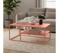skølm Couchtisch Skadi aus Metall mit 2 Ablagen (Terrakotta), Wohnzimmertisch mit verstellbaren Füßen, 45x100x60 cm (HxTxB)