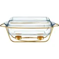 SPEISEWÄRMER Teelicht Warmhaltebehälter Stövchen Wärmebehälter Glas Warmhalter - Transparent/Gold