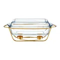 AMBITION Wärmebehälter für Speisen Saule 3,9 L Speisenwärmer Stövchen Servierschale Glasdeckel goldenes Gestell glamour Stil