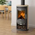Justus Kaminofen Baltrum 5 D 2.0 Holzofen Stahl Schwarz / Sandstein 5,5 kW