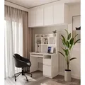 PORTO Schreibtisch rechts mit Tischplatte, mattweiß, Schublade, Regalen für das Büro - Weiß