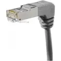 Patchkabel Cat. 6A, S/FTP (PiMF), beidseitig abgewinkelt, grau, 0,3 m