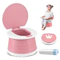 Töpfchen Für Kinder Baby Toilettensitz Ab 1 Jahr Reisetöpfchen Faltbar Für Unterwegs Baby Töpfchen Training Für Jungen Mädchen Windelfrei Töpfchen Auto Klapptöpfchen Kinder mit 15 Potty Liners (Rosa)