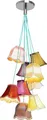 Kare Design Hängeleuchte Saloon Flowers 9 Lampenschirme, Multicolor-blumenmuster, 116x60x60cm (H/B/T)