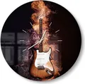 DEQORI Glasuhr Ø50 cm Modern 'Brennende E-Gitarre' Wanduhr Glas Uhr Design leise