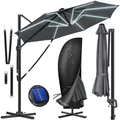 KESSER® Sonnenschirm Ampelschirm SUN Rund XL Ø330 cm Inkl. Windschtzseile & Abdeckung 7-Fach Verstellbar Drehbar Neigbar Kippbar Groß 360° Drehbar Gartenschirm mit Kurbel Sonnenschutz UV50+