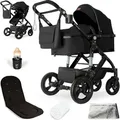 Bergsteiger Nizza 3 in 1 Kinderwagen, Kombikinderwagen Komplettset, Babywanne & Buggy Sportsitz inklusive, Auto-Babyschale & Isofix Station optional - Schwarz