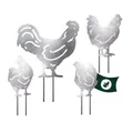 VERDOBA Hühner mit Hahn Metall Gartendeko - Hahn Deko - Silberne Hühner Deko Garten - Gartenstecker Set Hühner und Hahn aus stabilem Eisen - Dekohühner Deko für Garten, Balkon & Terrasse