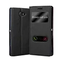 Cadorabo Hülle kompatibel mit Sony Xperia M2 / M2 Aqua in KOMETEN SCHWARZ - Schutzhülle mit Magnetverschluss, Standfunktion und 2 Sichtfenstern