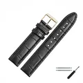MARBURGER Uhrenarmband 20mm Leder Schwarz Gold Alligator Prägung Mit Naht - Montage Set 1392010000220