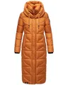 Navahoo Damen Wintermantel Warmer Steppmantel extralang mit Kapuze Waffelchen Rusty Cinnamon Gr. M