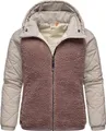 Ragwear warme Damen Übergangsjacke Hybrid-Plüschjacke kurz mit gesteppten Ärmeln und Kapuze Leeloo Mauve Blocked Gr. M