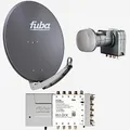 fuba DAA 780 A Satellitenschüssel 80cm Alu anthrazit (Testergebnis: ausgezeichnet)* + Quattro LNB + Sat Multischalter 8 Teilnehmer (DVB-S2, HDTV, UHD 4K/8K, 3D)
