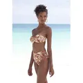 Highwaist-Bikini-Hose S.OLIVER "Bauhinia", Damen, Gr. 34, N-Gr, beige (creme bedruckt), Recycling-Polyamid, floral, Badehosen, mit seitlich gekreuzten Bändern