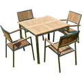 ALEOS. Gartengarnitur Edelstahl Teak Set Tisch 90x90 cm + 4 Teak Sessel A-Grade Teak Holz Serie KUBA Gastroqualität