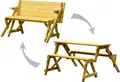 dobar Praktische 2 in 1 Kombination aus Tisch und BankHolz, Sitzgarnitur Garten, helle Lasur, 138 x 144 x 77 cm