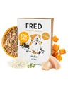 FRED Junior Nassfutter Huhn mit Reis – Monoprotein – 50 % Huhn in Lebensmittelqualität – für Welpen & Junghunde – mit Gemüse, Reis & Ölen – 390 g Tetra Pak