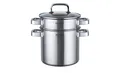 Meisterkoch Edelstahl Kochtopf groß. 20 cm Durchmesser, 5 Liter Volumen, 3-teilig, Induktion Topf | Pastatopf mit herausnehmbarem Siebeinsatz und Glasdeckel | spülmaschinengeeignet