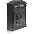 Relaxdays Wandbriefkasten Antik Aluguss Schwarz 44,5 cm x 31 cm x 9,5 cm