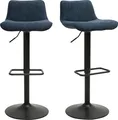 Miliboo - Hocker mit 360° drehbaren verstellbaren dunkelblauen samtartigen Stoff und schwarzem Metall (2er Set) BOOST