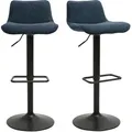 Hocker mit 360° drehbaren verstellbaren dunkelblauen samtartigen Stoff und schwarzem Metall (2er Set) BOOST