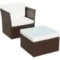 vidaXL Gartensessel mit Fußhocker Poly Rattan Braun - Beige/Weiß