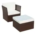 vidaXL Gartenstuhl Gartensessel mit Fußhocker Poly Rattan Braun (1 St)