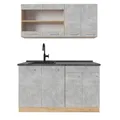 Vicco Single küche R-Line, Beton/Goldkraft Eiche, 140 cm, AP Anthrazit, geeignet für freistehende oder wandnahe Montage