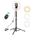 iRhodesy LED Ringlicht 10 Zoll inkl. 150 cm Stativ, dimmbare Selfie Ringleuchte, 3 Lichtmodi & 10 Helligkeitsstufen für YouTube, TikTok, Make-Up, Live-Streaming, USB