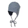 Sterntaler OCS Wendemütze Baby mit Bindeband & Ohrenklappen, Bio-Baumwolle, gefüttert, Unisex, Größe 39, marine, Melange-Ringel, Wendemütze aus GOTS-zertifiziertem Jersey