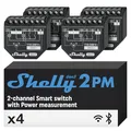 Shelly 2PM Gen3 - WLAN Smart Relais Schalter, Rolladenschalter, Stromzähler, 2 Kanäle, 16A, Lichtschalter, Smart Home, Zeitschaltuhr, Alexa & Google Home, Kein Hub Erforderlich (4 Stück)