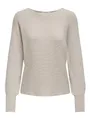 ONLY Damen Kurzer Strickpullover | Knitted Basic Stretch Sweater | Langarm Shirt U-Boot ONLADALINE, Farben:Beige, Größe:L