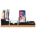 Aothia Schreibtisch Organizer Tischorganizer Holz-Büro Organizer-Verstellbarer Stifthalter, Telefonständer, Haftnotizen,Bleistiftschale, DIY-Dekoration-Tisch Organizer,Schwarz