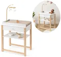 ELLA & PIET® Puppenwickeltisch SPLASHY mit Badewanne und Mobile aus Holz (Weiß-Schlamm), Puppenbadewanne, Badewanne für Puppen