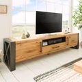 Massives TV-Board THOR - 200cm - natur anthrazit - Wildeiche Metall - Lowboard