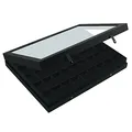 SAFE 5677 Sammel Vitrine Black Edition mit Echtglasabdeckung | mattschwarzen Leinenstruktur-Oberfläche | Setzkasten für bis zu 45 STK. Legofiguren, Mineralien oder Schmuck | 40 x 30 x 5,5 cm